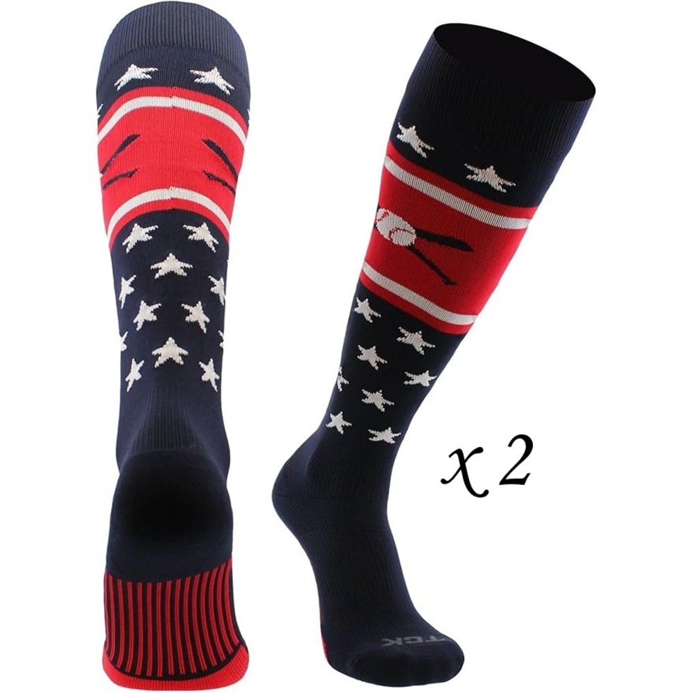 2 Pairs TCK Patriotic American Flag Baseball Socks - Ball & Bats - Small